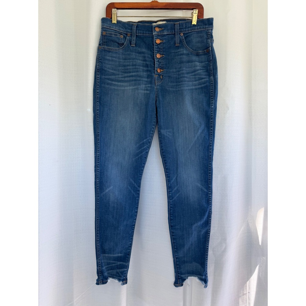 Madewell High Riser Skinny Jeans Women's 31 Button Fly Raw Step Hem Blue Denim